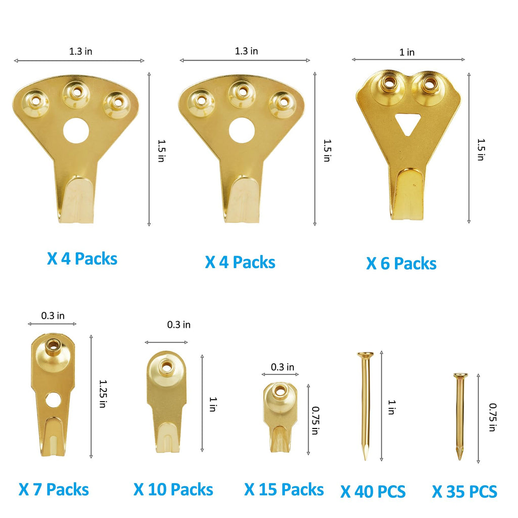 YHYZ Picture Hooks Heavy Duty, Picture Hanging Kit: Hangers (50 30 20 10 lbs) + Small Nails, Hanging Clock Photo Mirror Painting, for Plasterboard Wood Dry Walls Hardwall