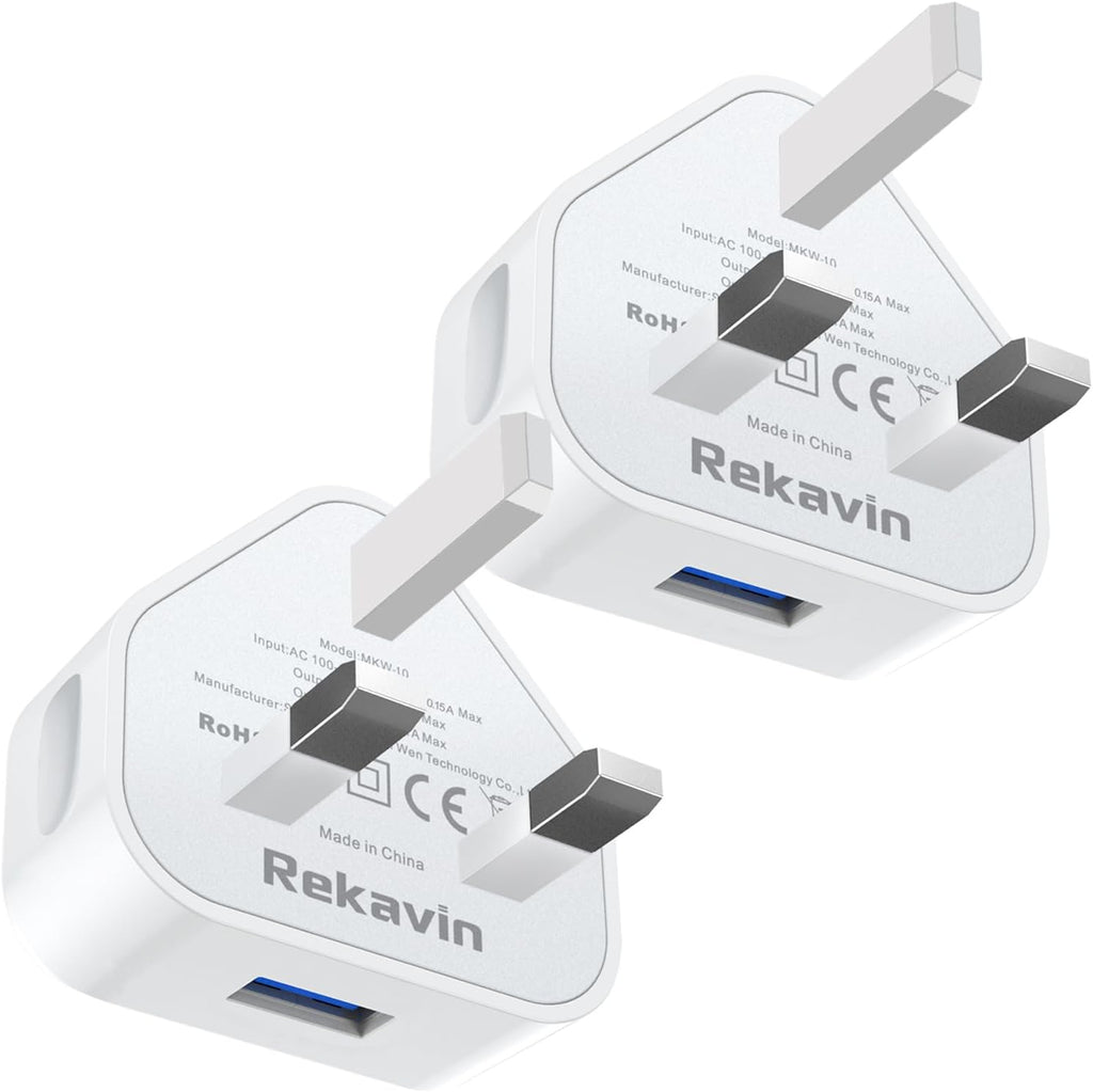 USB Plug,2Pack USB Plug UK Adaptor Phone Charger Mains Charge Dual Port Twin Wall Plugs with Smart IC 5V 1AMP Charging Compatible with iPhone 16 15 14 13 12 11 XS XR X 8 7 6,iPad Pro,Samsung,Mobile