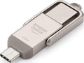 Amazon Basics USB Flash Drive, Thumb Drive Memory Stick with USB C and USB A Dual Ports, 128GB, Champagne Silver