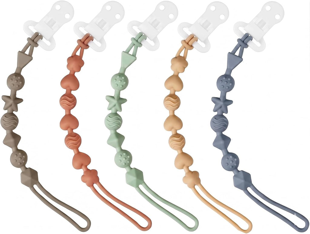 PandaEar 5 Pack Silicone Pacifier Clips, One Piece Design Baby Soother Clips Pacifier Holder for Teething Teethers