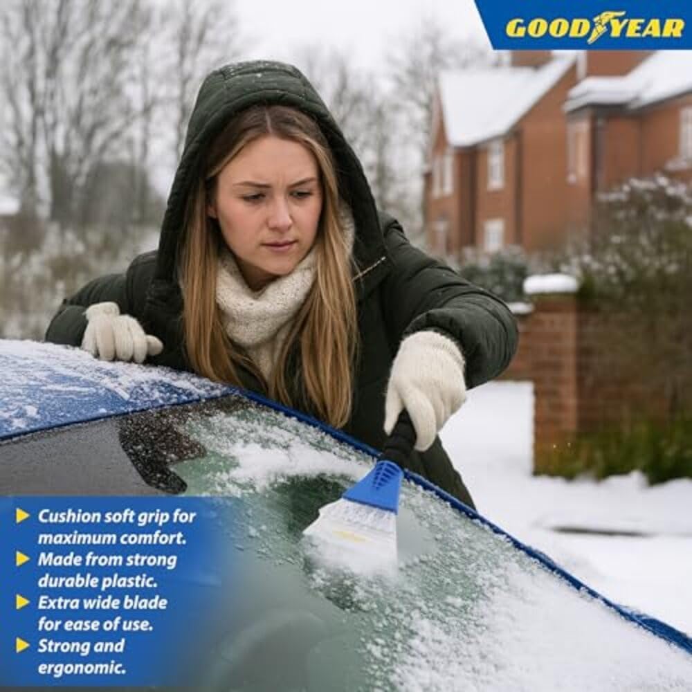 Goodyear Ice Scraper – Strong & Ergonomic with Extra-Wide Blade, Soft Grip Handle, Durable for Extreme Weather, Ideal for Vehicles