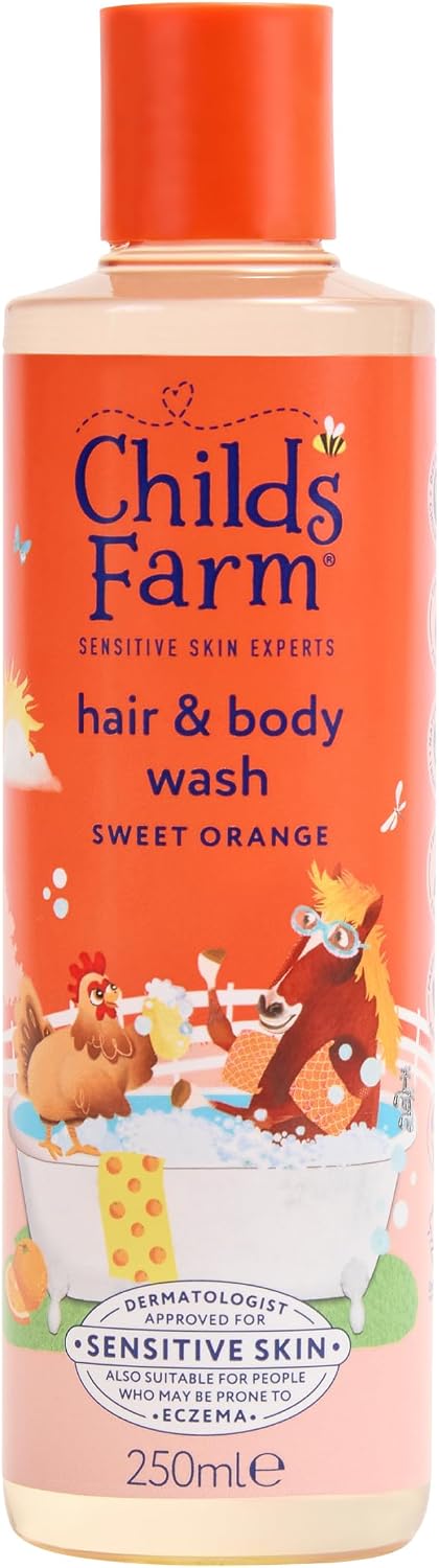 Childs Farm Kids Hair & Body Wash, Sweet Orange | Tear-free, Gently Cleanses | Suitable for Dry, Sensitive Skin, 250ml