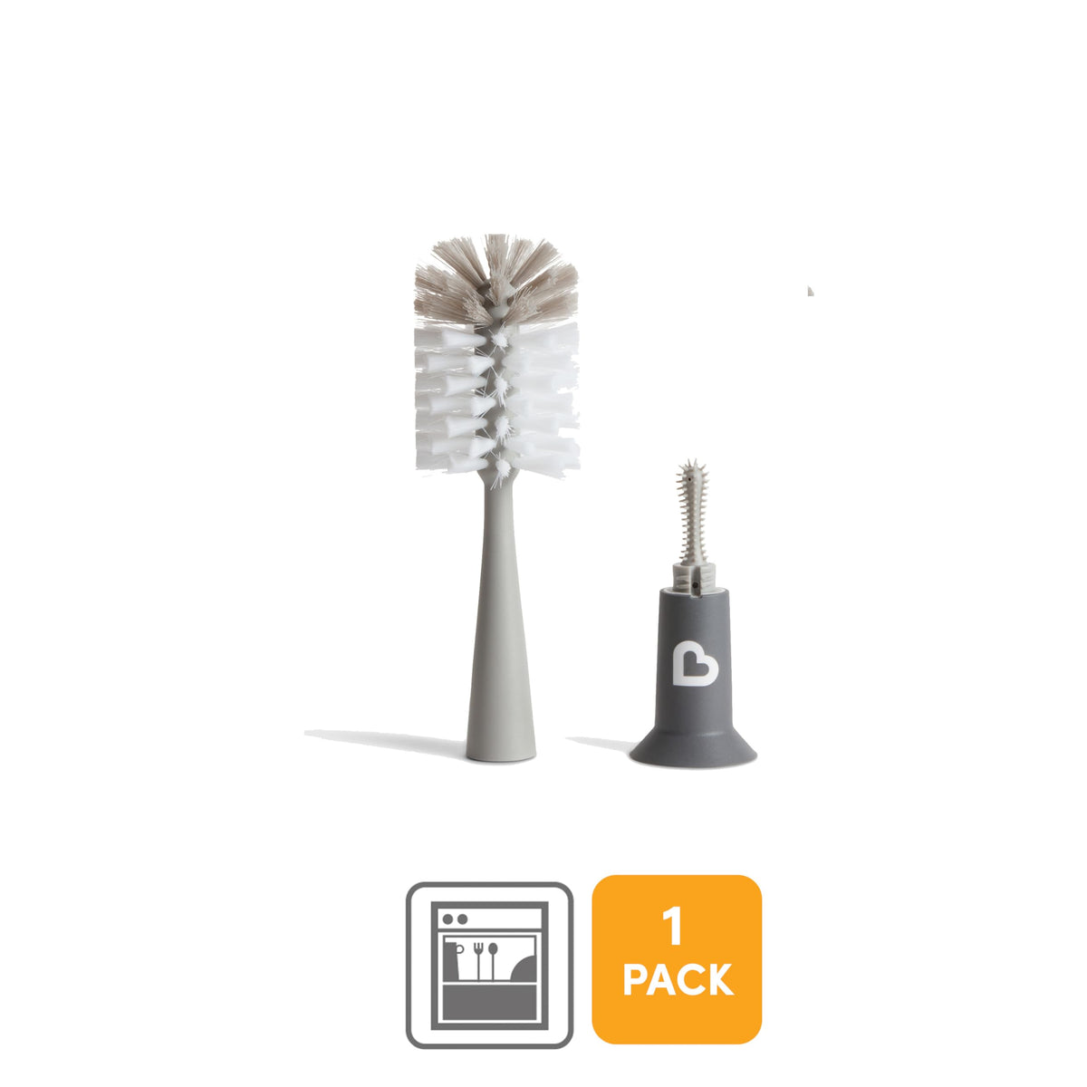 Munchkin 2 Pack Bristle Bottle Brushes for Baby Cups | Built-in Teat | Grey