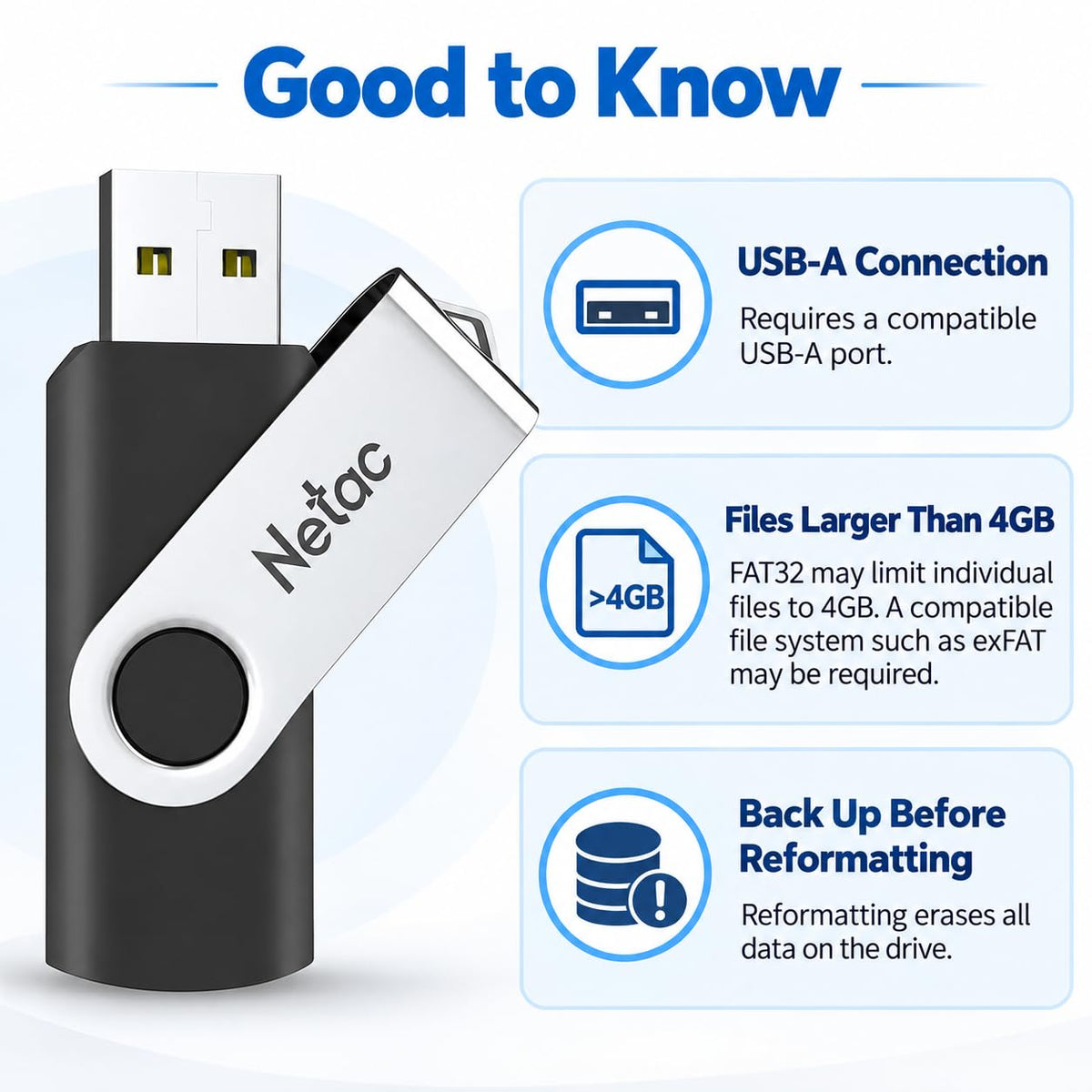 Netac 64GB USB 3.2 Flash Drive, High Speed Swivel Design Memory Stick,Up to 90/30 MB/s(R/W) Pen Drive, Thumb Drive for Data Storage, Zip Drive and jump Drive with LED Light
