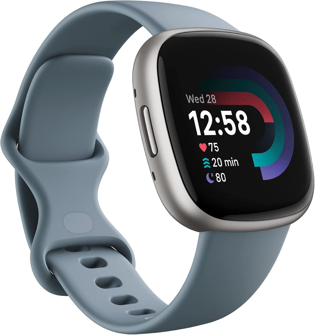 Google Fitbit Versa 4 Fitness Smartwatch with built-in GPS and up to 6 days battery life - compatible with iOS 15 or higher & Android OS 9.0 or higher, Waterfall Blue/Platinum