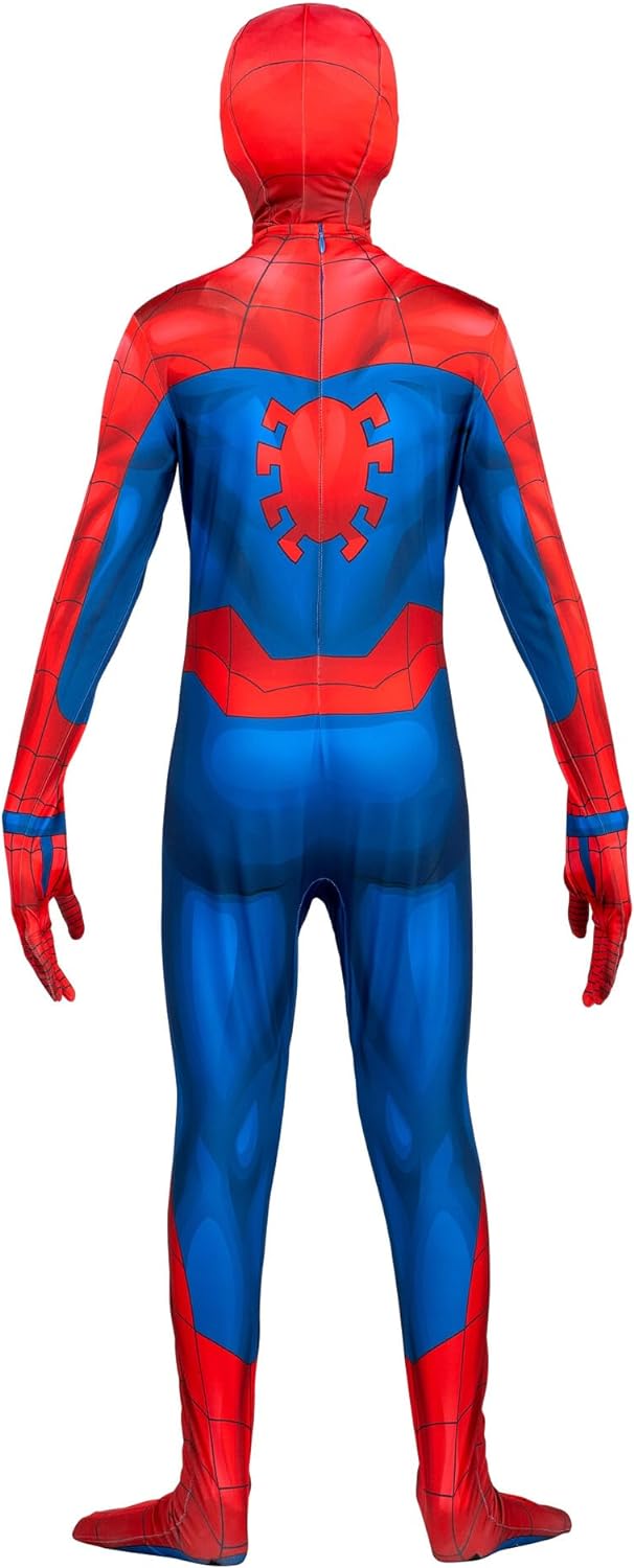 Marvel Spider-Man Official Youth Deluxe Zentai Costume - Deluxe Two-Way Stretch Spandex with Invisible Zippers and Wrist Openings for Added Convenience (M)