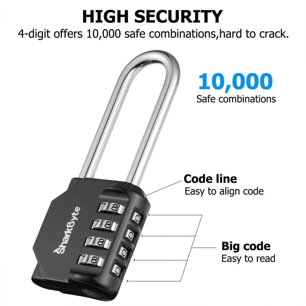 SharkByte Heavy Duty Combination Padlock – 4-Digit Weatherproof Outdoor Lock with Stainless Steel Shackle, Anti-Rust Resettable Code for Gym, School, Locker, Shed, Toolbox, Gate & Warehouse - Purple