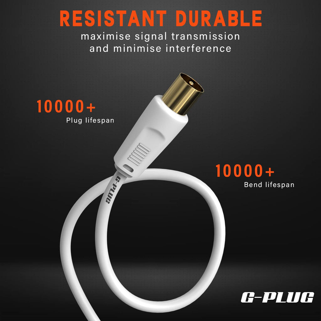 G-PLUG 1m TV Aerial Cable, Coaxial Cable for Freeview, Sky Box and Freesat