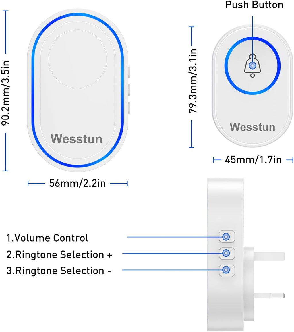 Wireless Doorbell, 39 Chimes, Door Bells Wireless Cordless, White