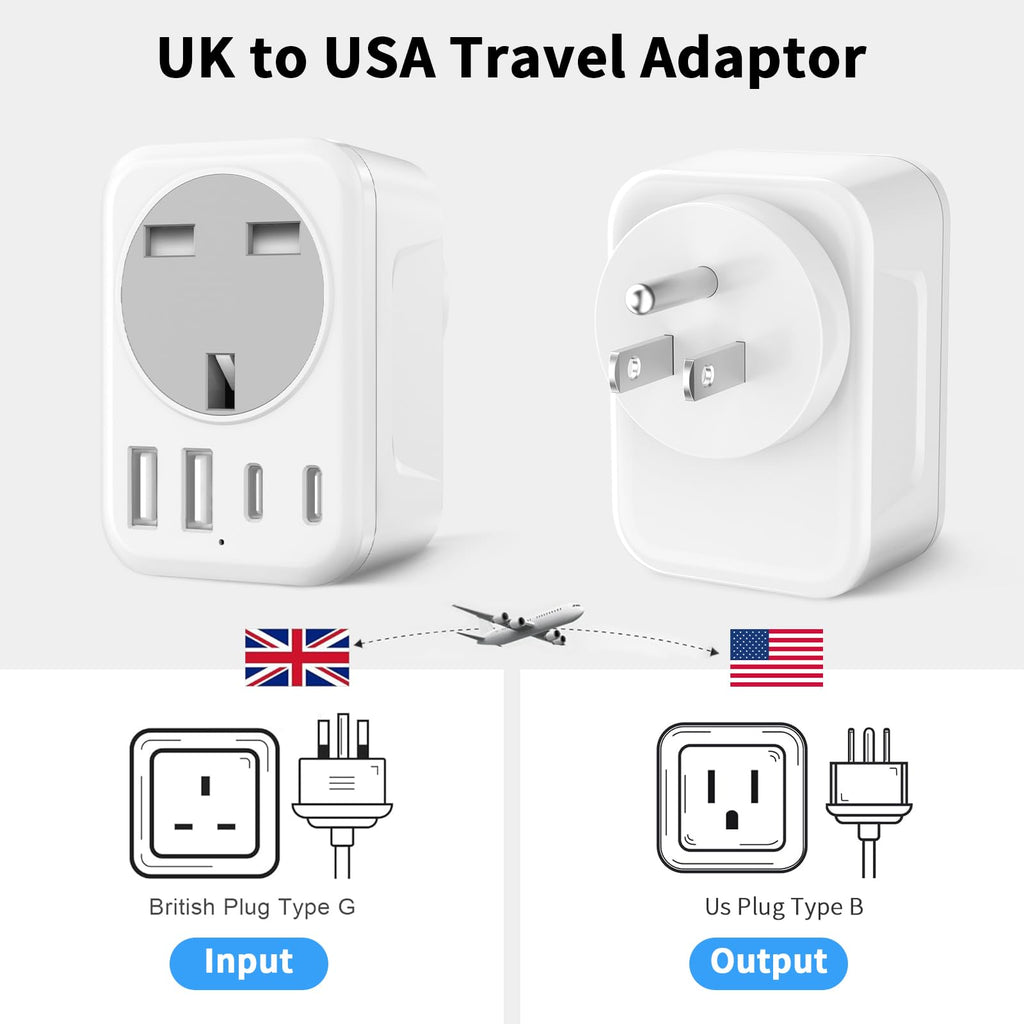 UK To European Plug Adapter,5 IN 1 European Travel Adaptor with 2 USB C & 2 USB A,Grounded EU Plug Adapter for Germany Spain France Turkey Greece etc (Type E/F)