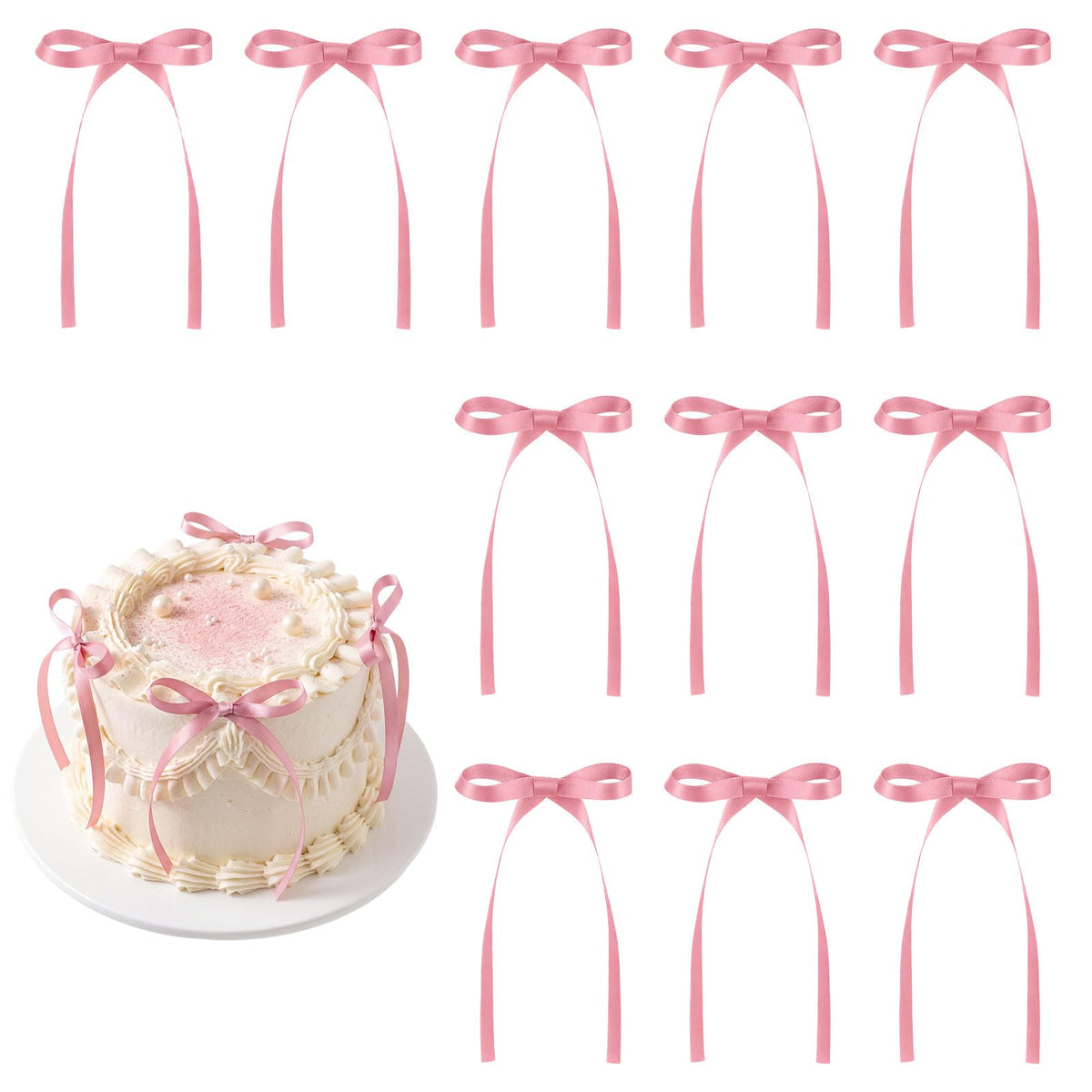 30 Pack Bow Cake Toppers Black Ribbon Bows for Cake Halloween Party Decor