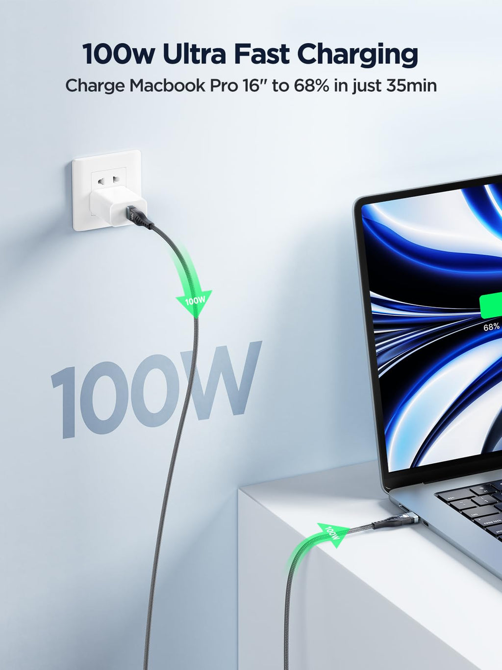 100W USB C to USB C, Fast Charging Cable 3M Long Type C Cable C to C Charger Fast Charg Lead Usbc to Usbc for iPhone 16 15 Pro Max Plus MacBook iPad Pro/Air Samsung Galaxy S23/S22/S21 Google Pixel
