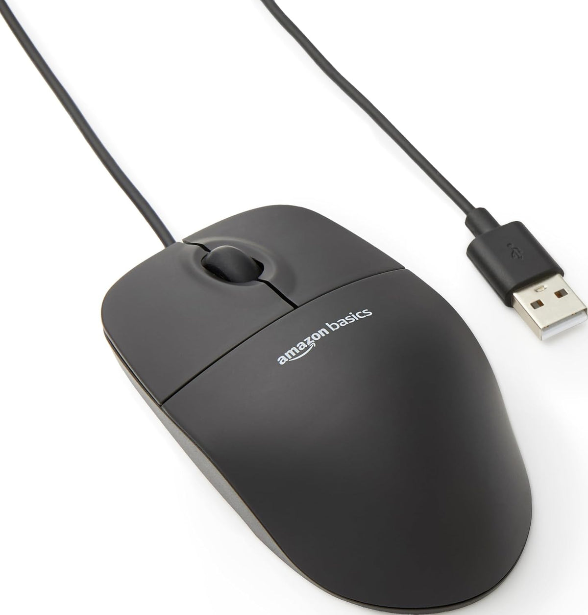 Amazon Basics Responsive and Precise 3-Button Wired USB Computer Mouse with Scrolling and Tracking, Single, Black