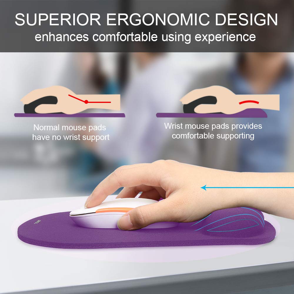 TECKNET 3 Packs Mouse Mat Wrist Support, Mouse Pad with Memory Foam Rest