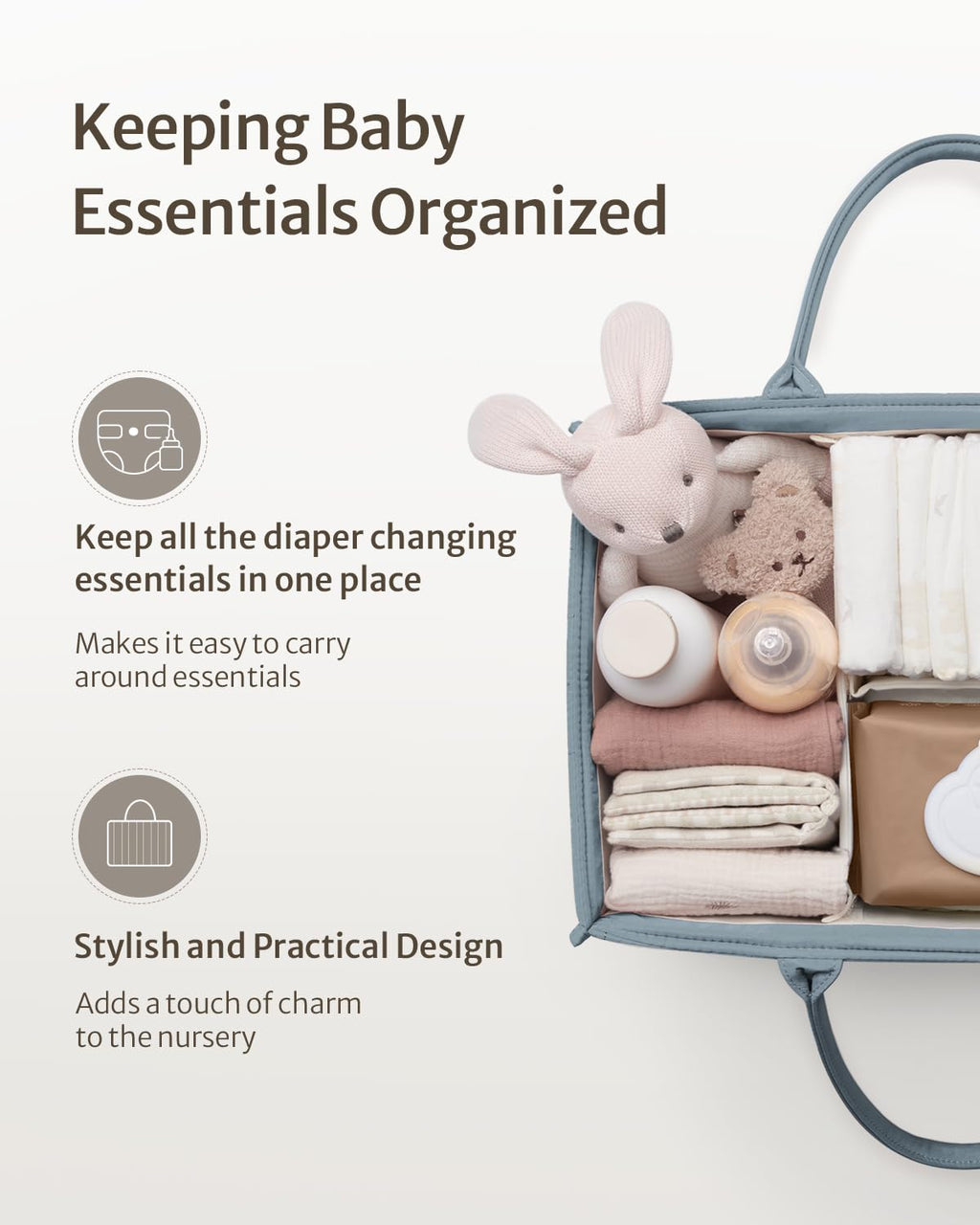 Blissful Diary Nappy Caddy Organiser, Baby Diaper Caddy for Nappy Station, Stylish Storage Basket for Newborn Essentials, Baby Shower Gifts for Girl or Boy, Sage Green