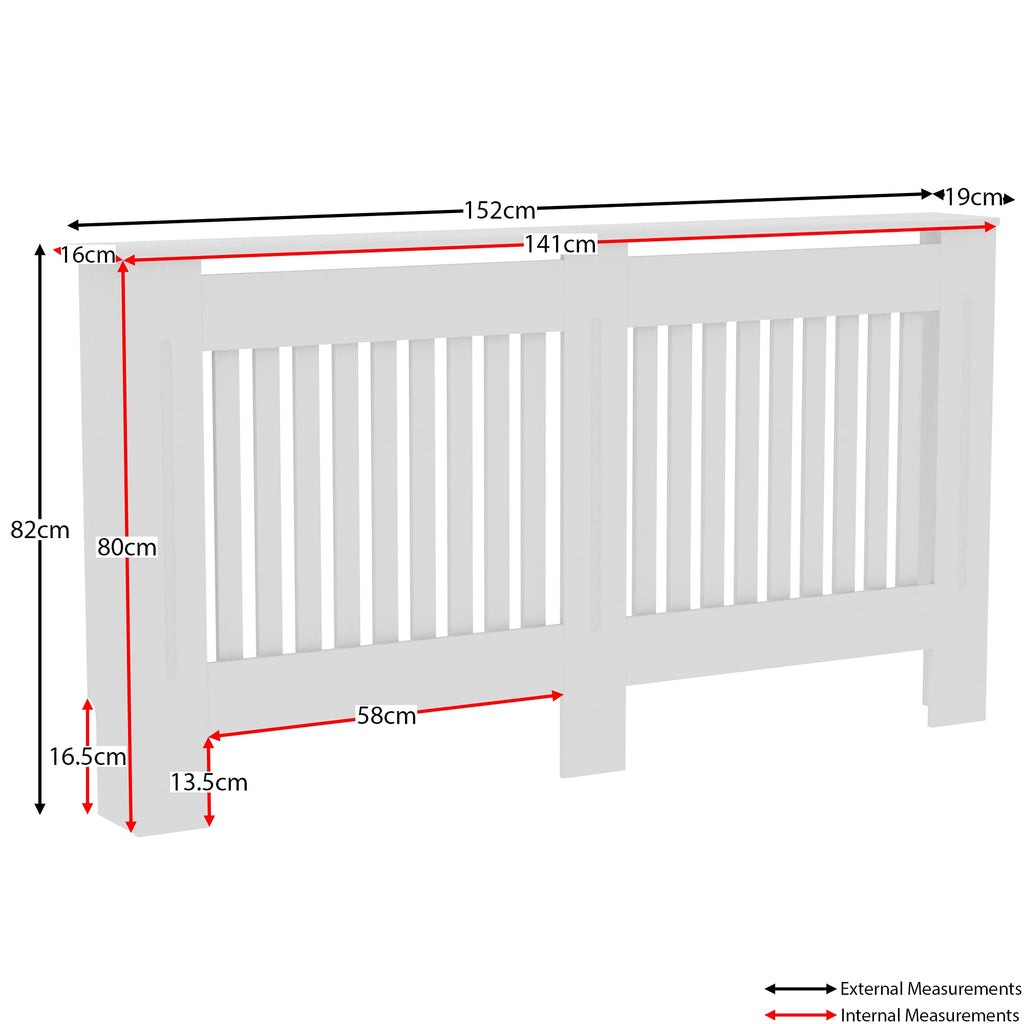 Vida Designs Chelsea Radiator Cover White - Medium - Modern Vertical Slat Design For Optimal Heat Circulation - H82xW111xD19cm - Painted MDF Cabinet Ideal For Living Room & Hallway