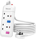 Mscien Extension Lead 2 Way Plug Sockets with Individual Switches Overload Protected Power Strip Wall Mountable 1.5M Extension Cable