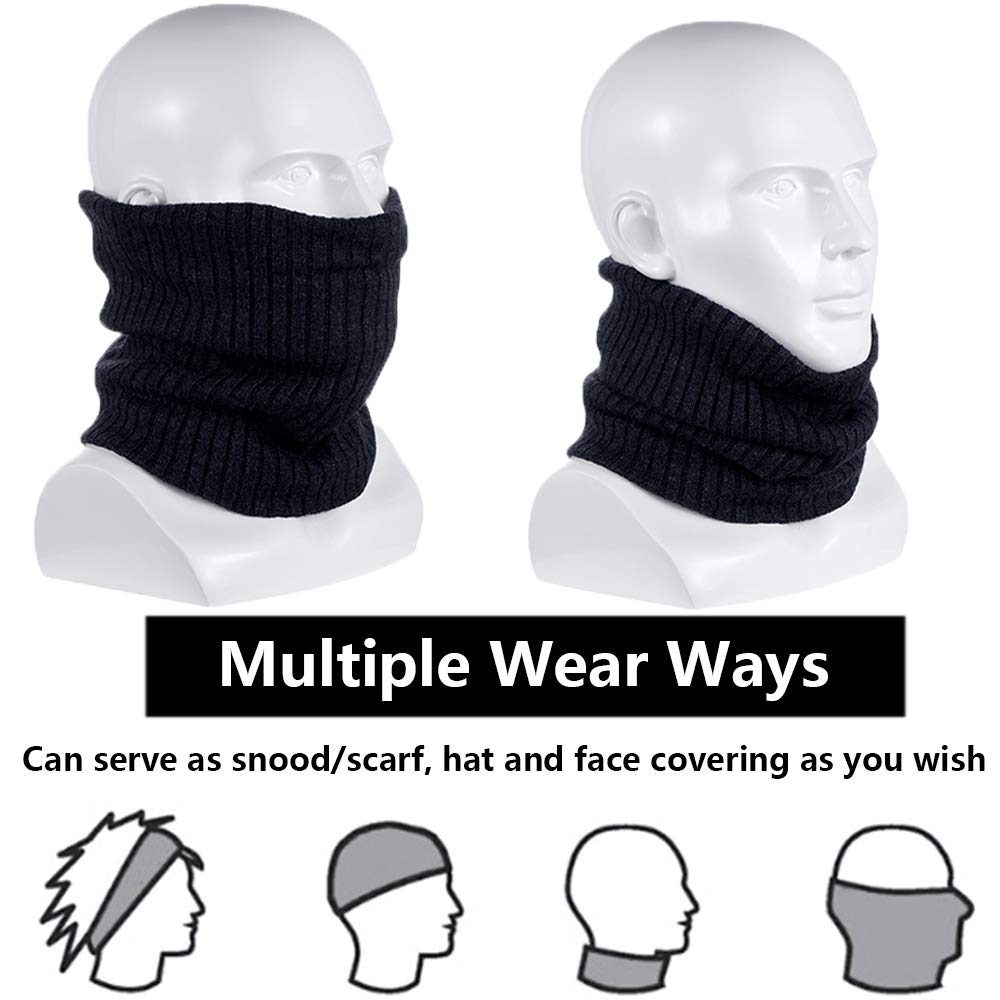 ehsbuy Fleece Neck Warmer Thermal Snoods Unisex Thick Winter Cold Weather Knitted Circle Scarf for Cycling Motocycle Sports