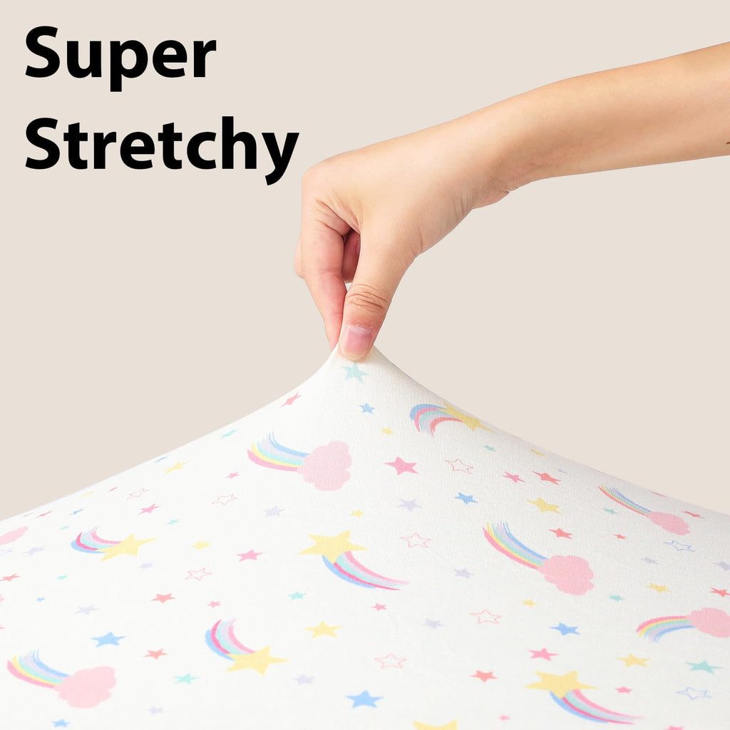 Next to Me Crib Sheets 85x51cm Fitted, 3 Pack Baby Cot Sheets, Ultral Soft & Silky Smooth Microfiber Bedside Crib Fitted Sheets Pink Rainbow