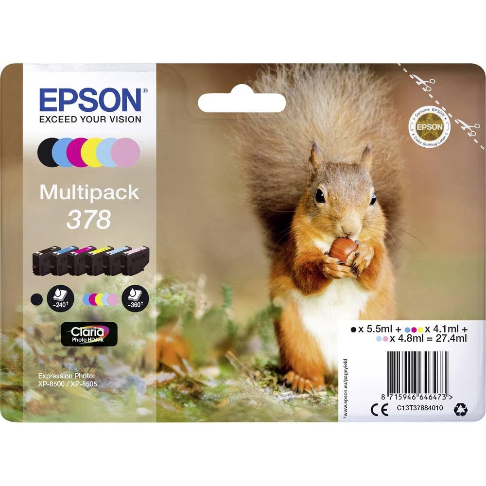 Epson 378 Black Squirrel Genuine, Claria Photo HD Ink Cartridge, Standard Capacity