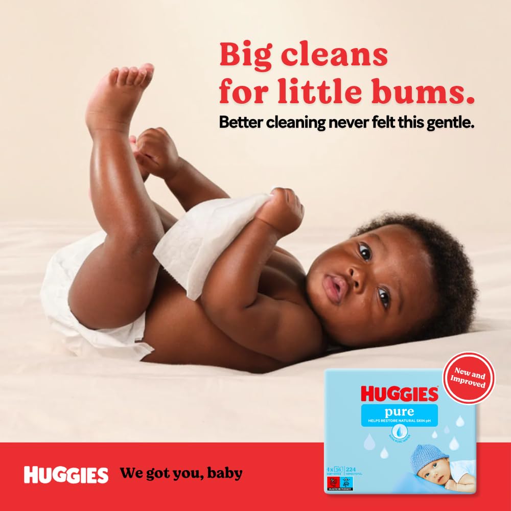 Huggies Pure Plastic Free Baby Wipes - Pack of 18 (864 Wipes) - 99% Water Wet Wipes, Fragrance Free, Hypoallergenic, Better Cleaning, Soft and Gentle on Babies' Delicate Skin
