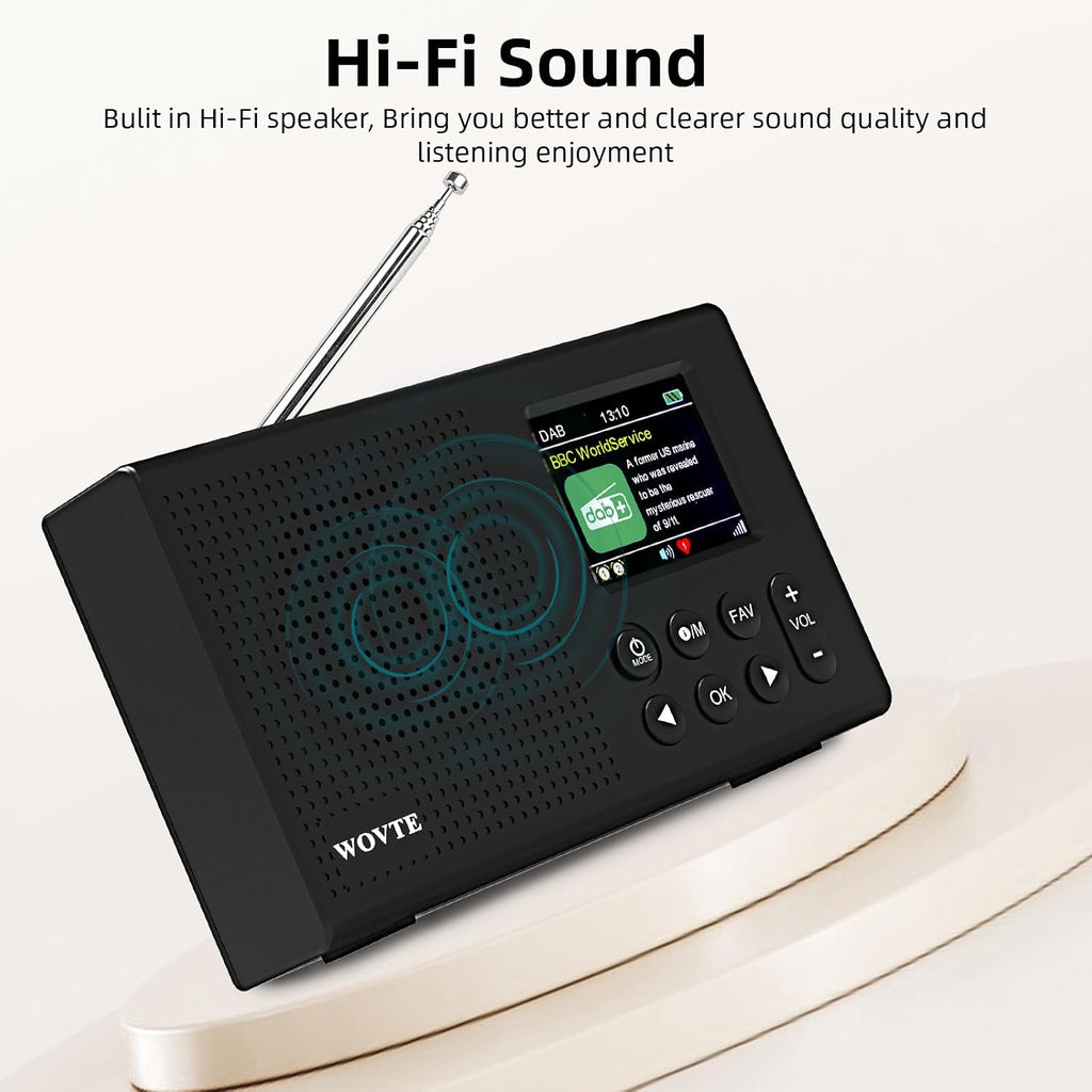 WOVTE Portable DAB/DAB+/FM Digital Colour Display Radio