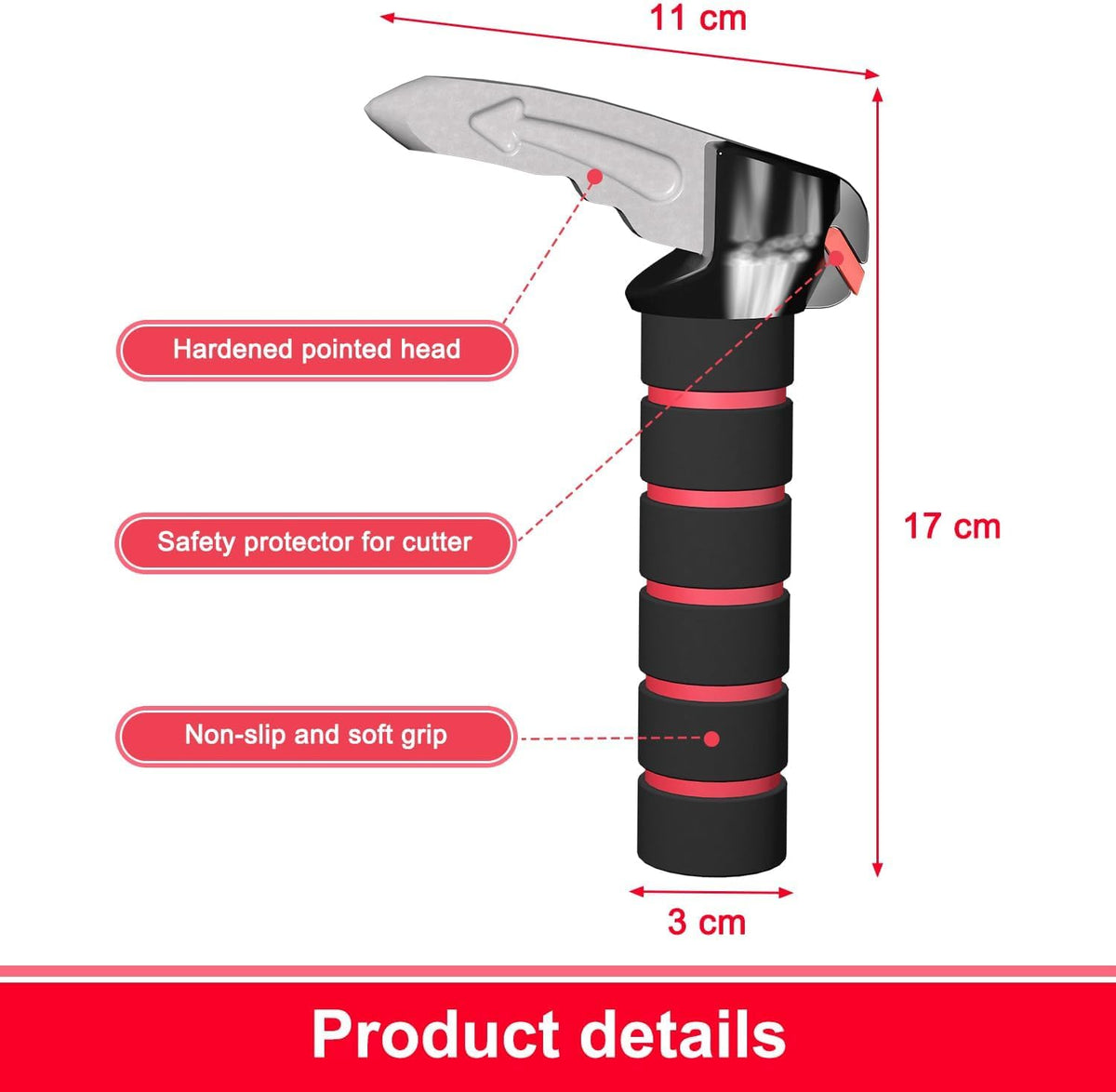 3 in 1 Car Door Handle for Disabled Elderly,Car Handle Mobility Aid,Car Handle Assist Support Multifunction,Latch Handle for Seniors and Handicap (1 Pack-Red)