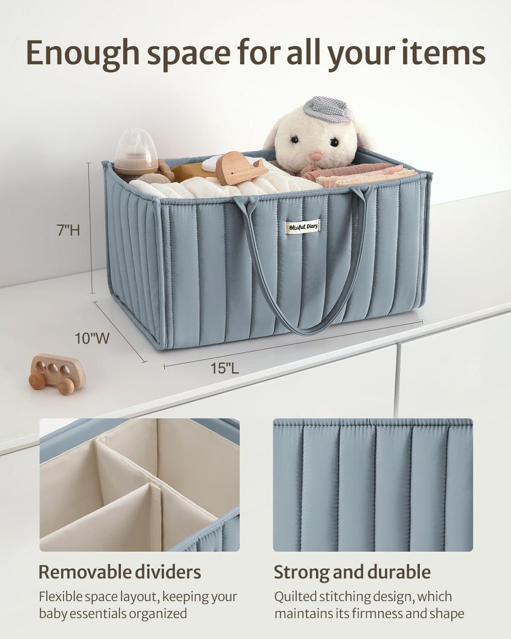 Blissful Diary Nappy Caddy Organiser, Baby Diaper Caddy for Nappy Station, Stylish Storage Basket for Newborn Essentials, Baby Shower Gifts for Girl or Boy, Sage Green