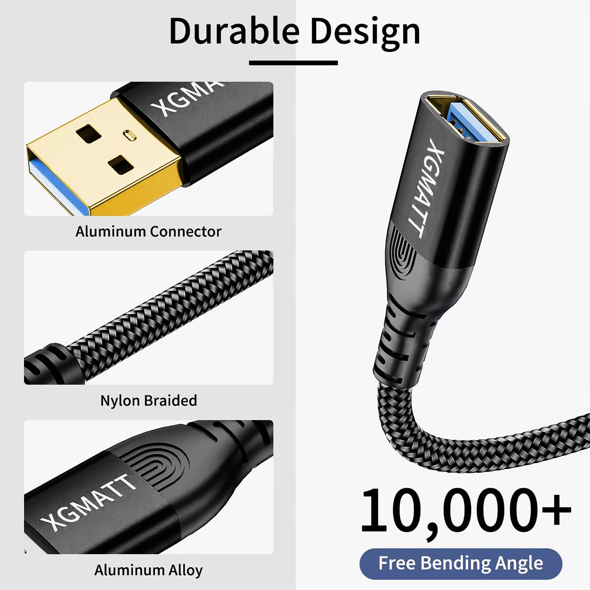 USB 3.0 Extension Cable 1M 2Pack USB Extender Male to Female,Black