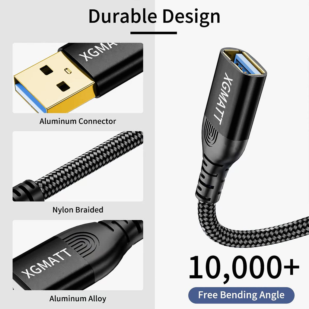 USB 3.0 Extension Cable 1M 2Pack USB Extender Male to Female,Black