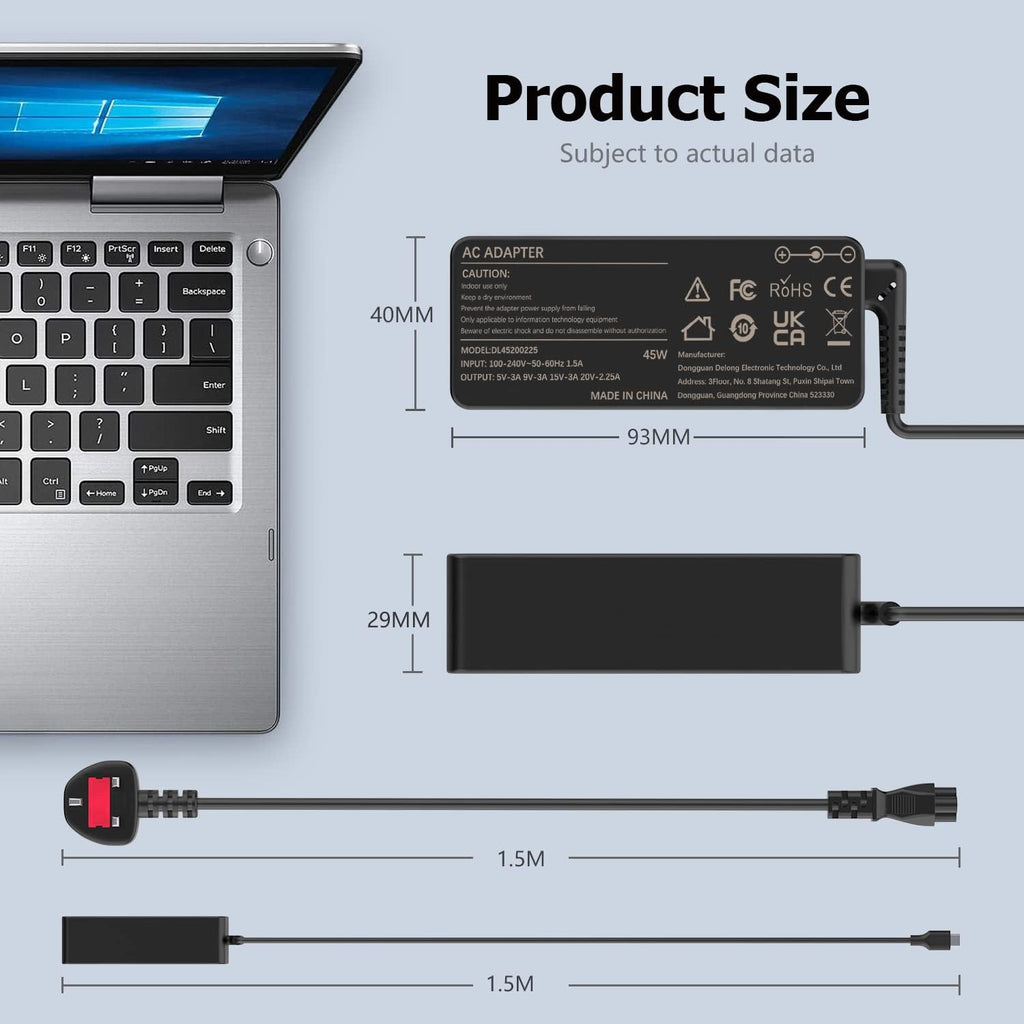 USB C Laptop Charger 45W Compatible with Acer HP Asus Lenovo Chromebook