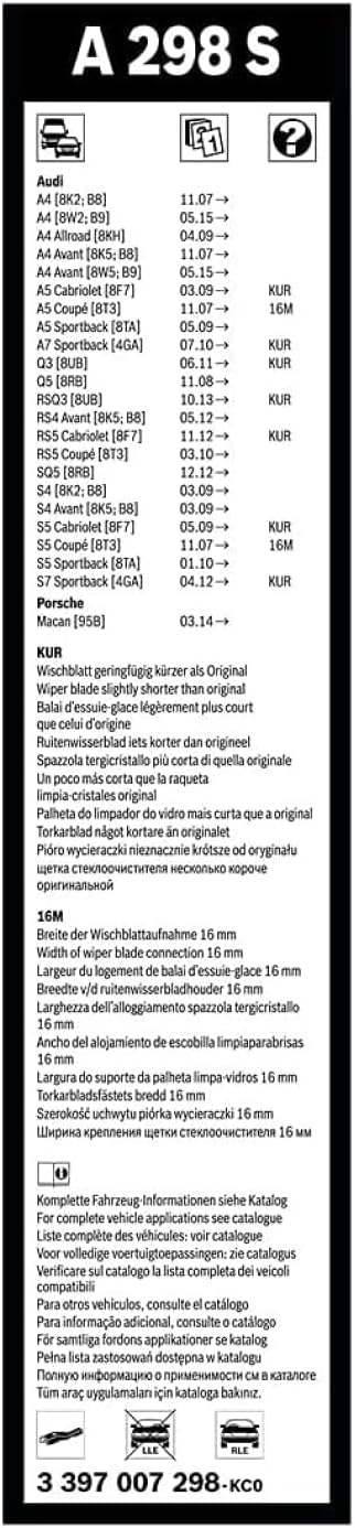 Bosch Aerotwin A 298 S - Front Windscreen Wipers, 2 Blades, 600 mm / 500 mm