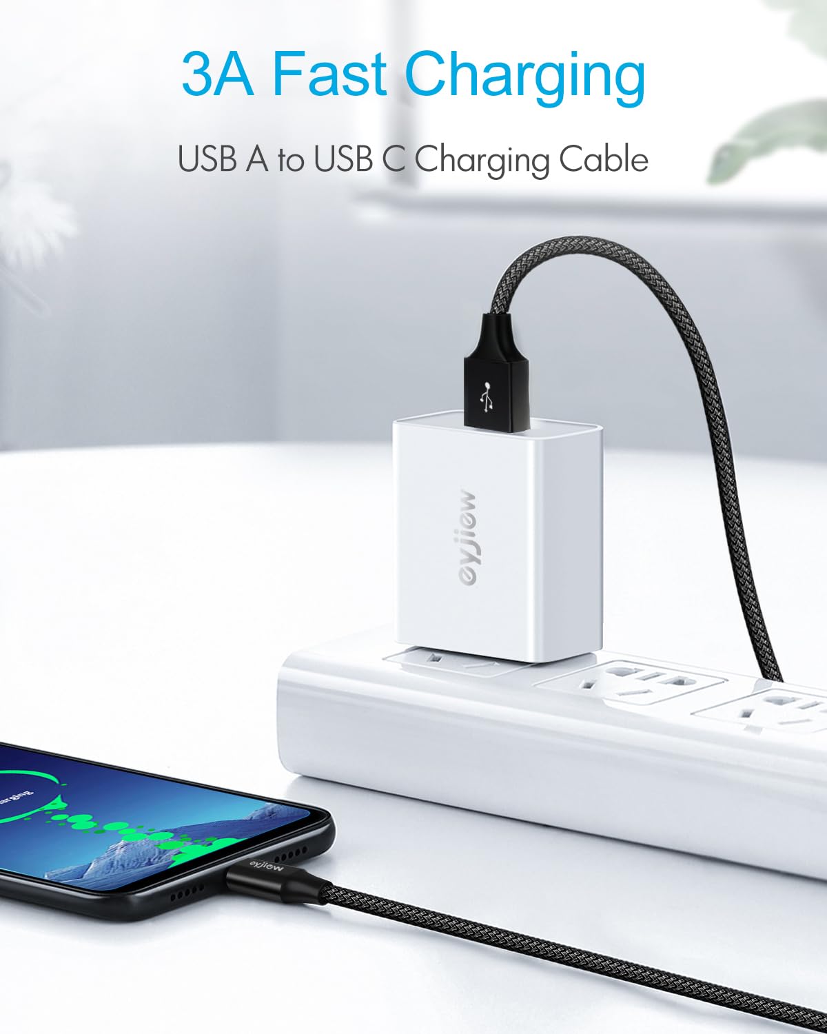 Short USB C Charger Cable 0.5m 2Pack, USB to USB C Car Charger Cable