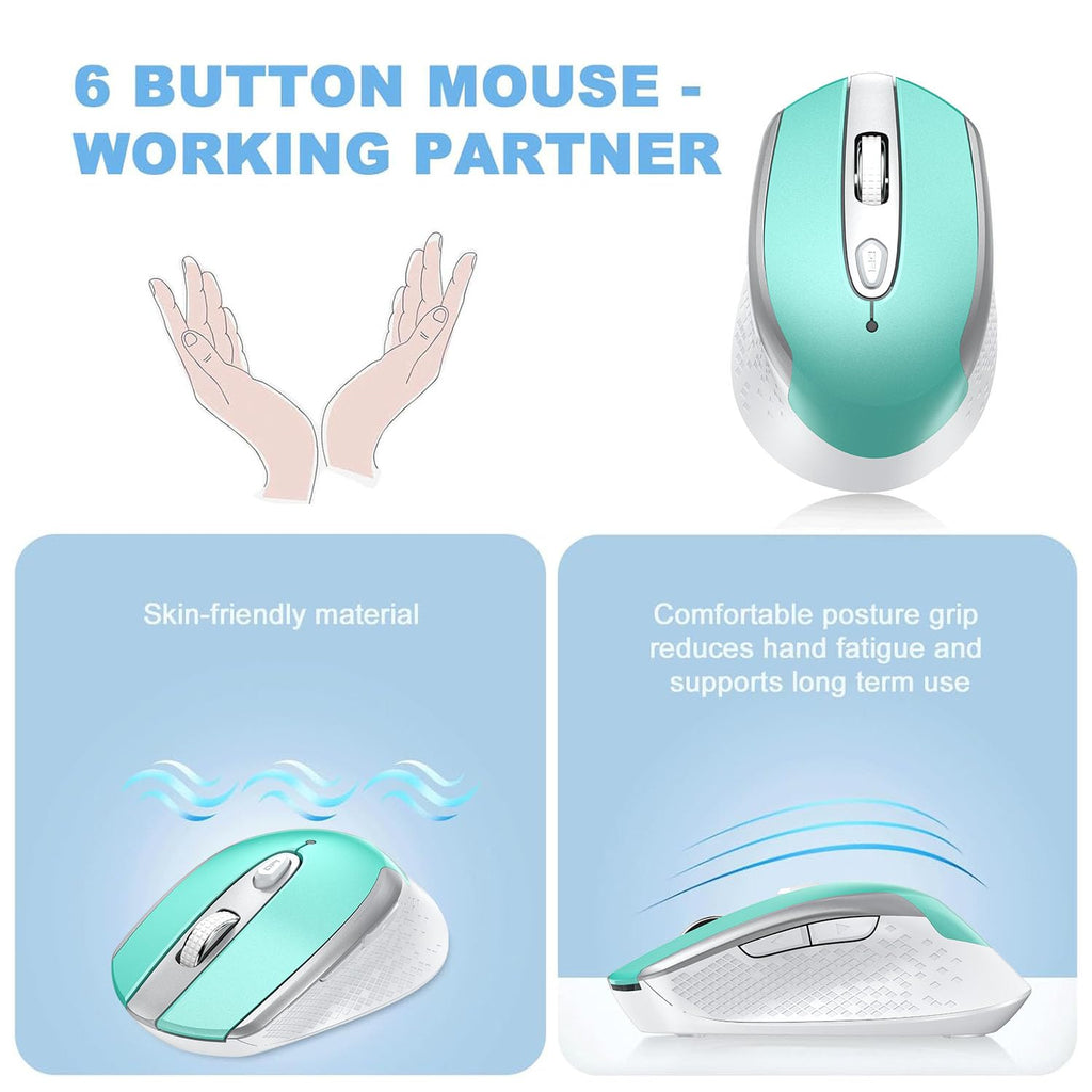cimetech Wireless Mouse, 6 Buttons Mouse Silent Efficient Design, Suitable for Hand Size & Comfortable Grip, Office Mouse for Laptop PC Computer Tablets Windows Linux, 3 Adjustment Levels, Pinlk
