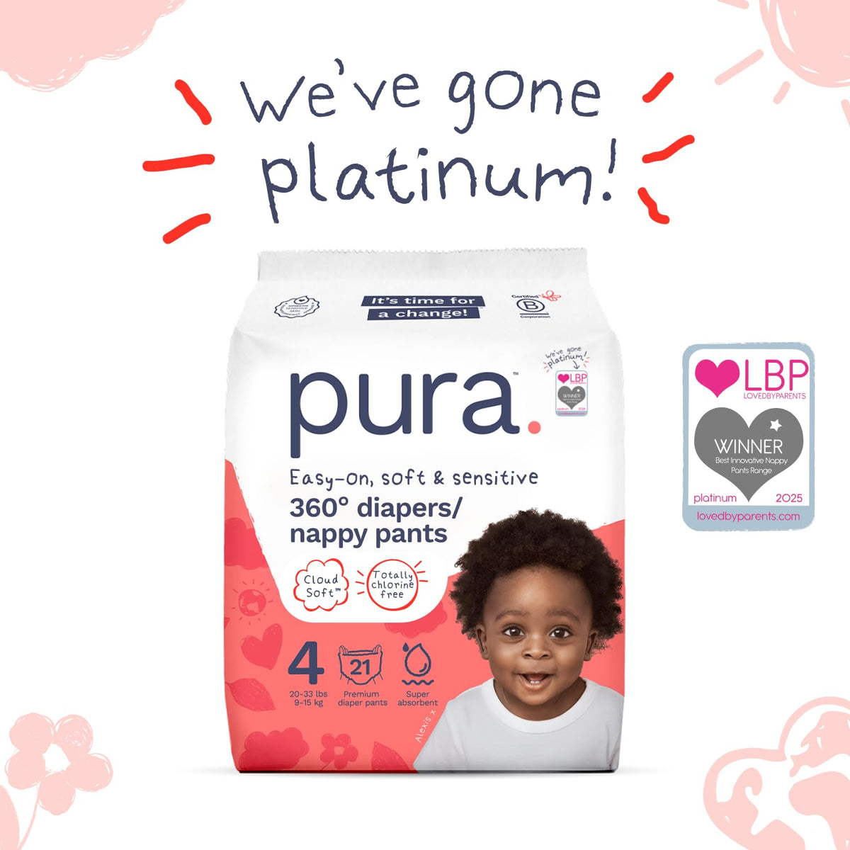 Pura Nappy Pants Size 5 (12–17kg) 20 Count Sensitive Skin