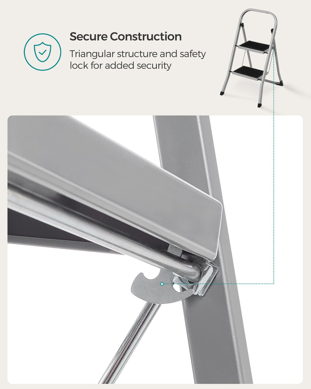 SONGMICS 3-Step Ladder, Folding Step Ladder, Safety, Holds up to 150KG
