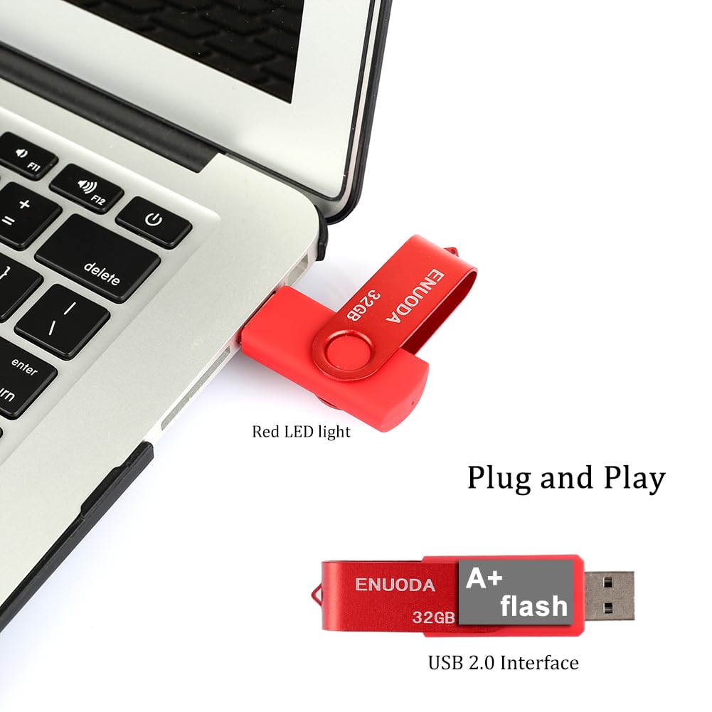 ENUODA Memory Stick 32GB USB 2.0 Flash Drives Swivel Design Pen Drive Fold Storage Thumb Drive with LED Light(Blue)