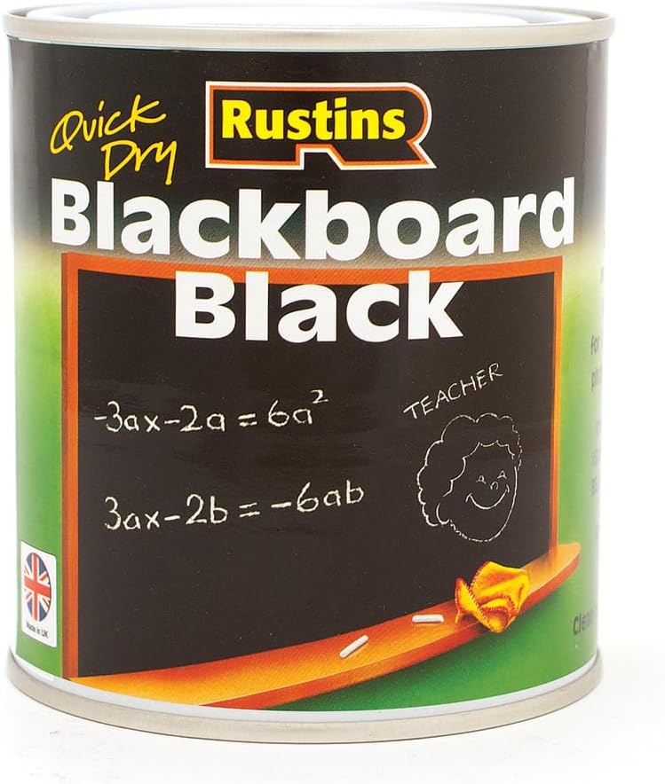 Rustins Blackboard Black 500ml– Quick Dry Matt Black Chalkboard Paint, Durable Writing Surface for Home, School & Office
