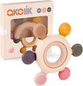 akolik Teething Toys for Baby,Teething Relief Teether Toys for Babies 3-6-12 Months, Silicone Sensory Wooden Teething Toys, BPA-Free,Baby Essentials for 3-6 Months Boy, Girl Toddlers