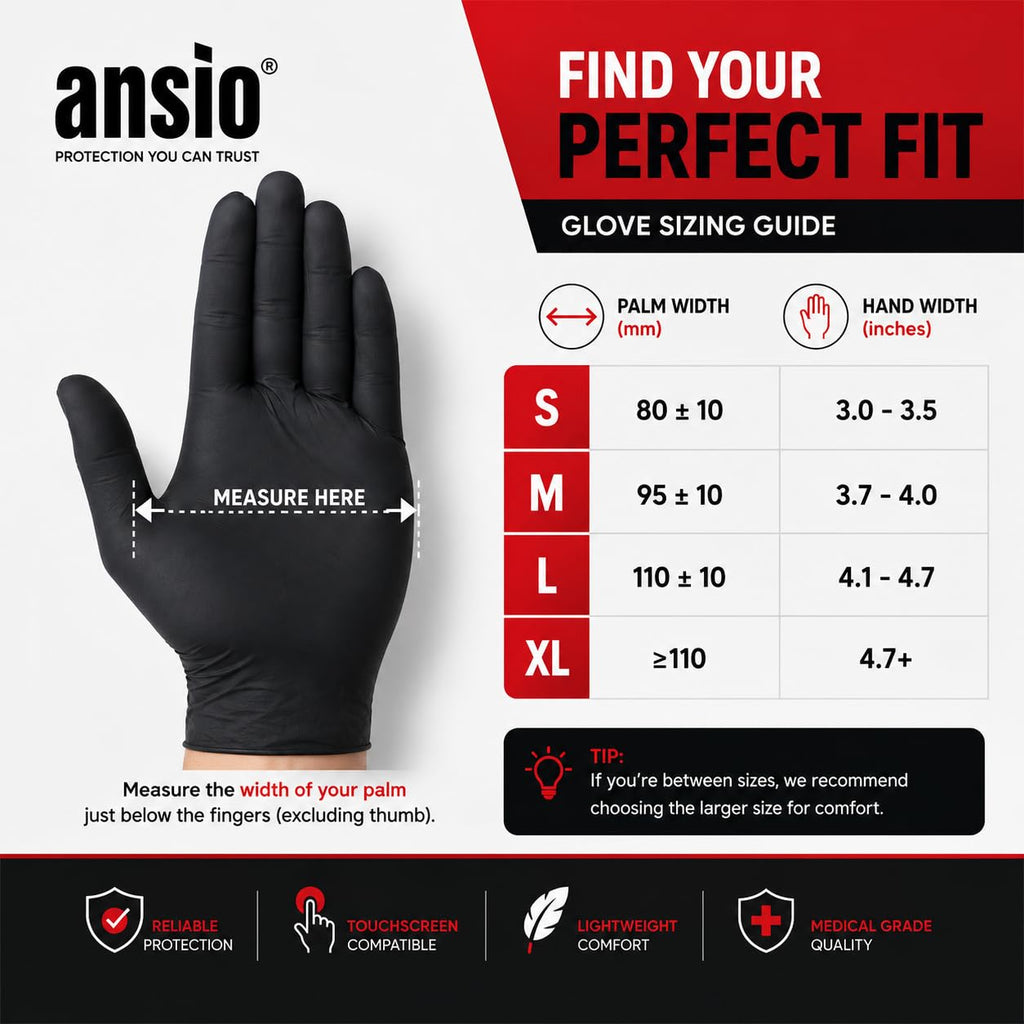 ANSIO Black Nitrile Latex Free Disposable Gloves Small, 100 Pack