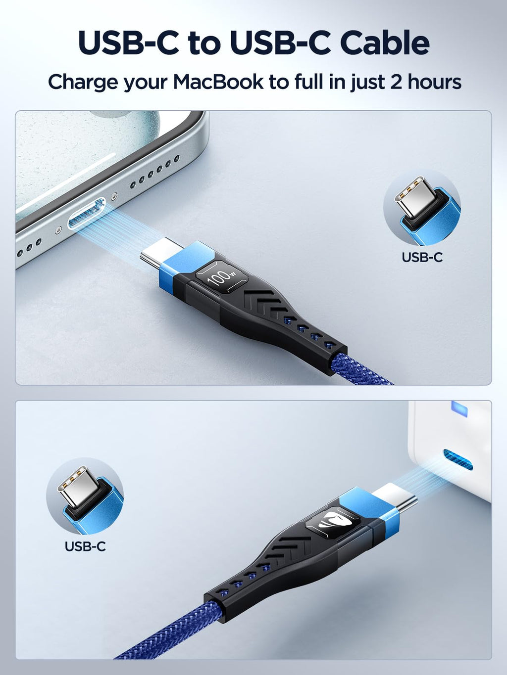 100W USB C to USB C, Fast Charging Cable 3M Long Type C Cable C to C Charger Fast Charg Lead Usbc to Usbc for iPhone 16 15 Pro Max Plus MacBook iPad Pro/Air Samsung Galaxy S23/S22/S21 Google Pixel