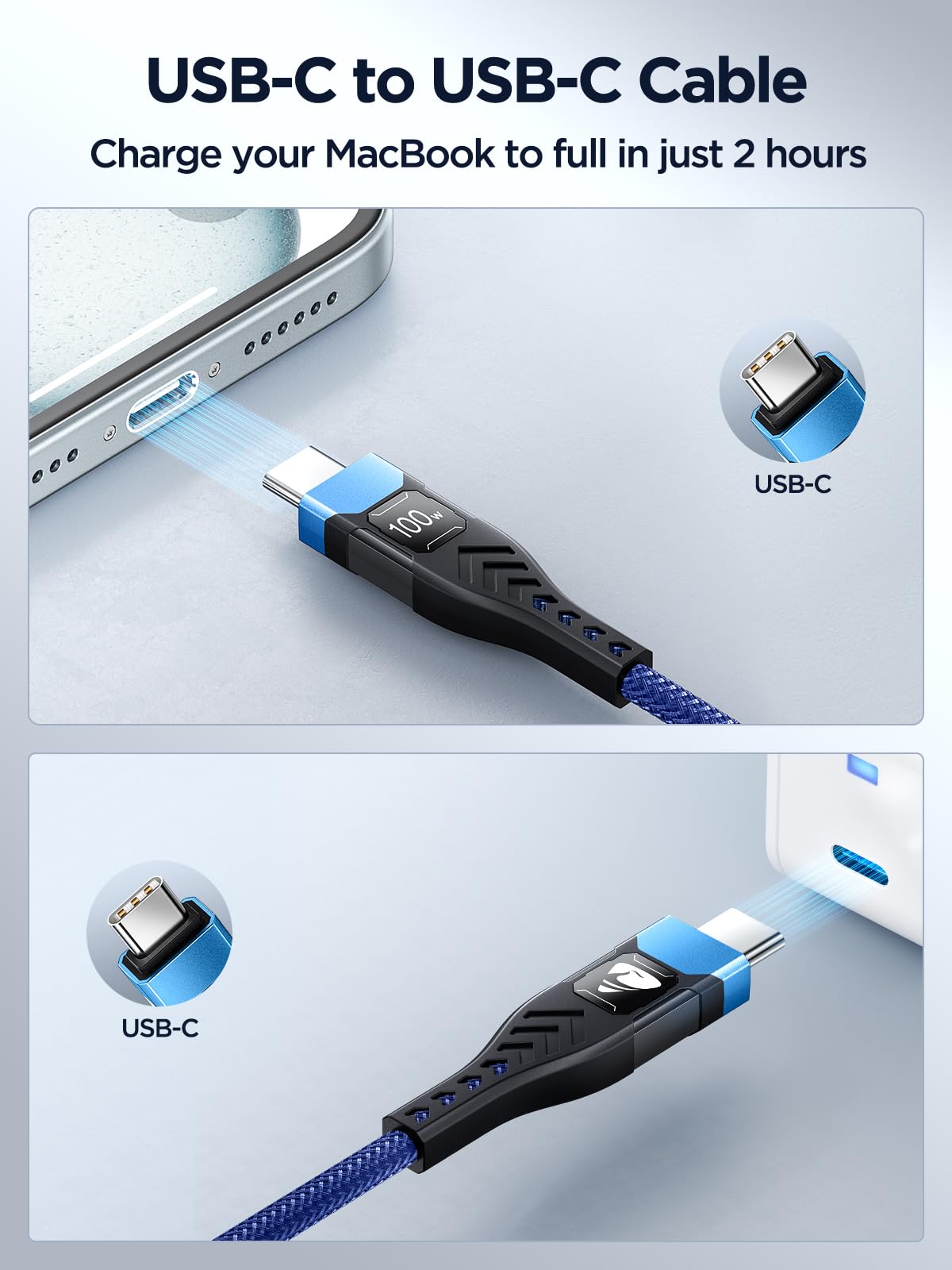100W USB C to USB C, Fast Charging Cable 3M Long Type C Cable C to C Charger Fast Charg Lead Usbc to Usbc for iPhone 16 15 Pro Max Plus MacBook iPad Pro/Air Samsung Galaxy S23/S22/S21 Google Pixel