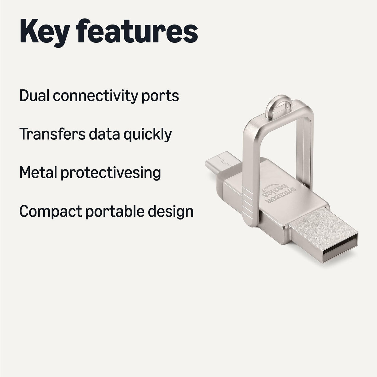 Amazon Basics USB Flash Drive, Thumb Drive Memory Stick with USB C and USB A Dual Ports, 128GB, Champagne Silver (Pack of 2)