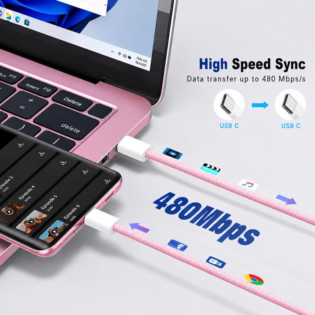 2 Pack 60W USB-C to C Fast Charging Charger Cable For iPhone 18 Pro Max 17e