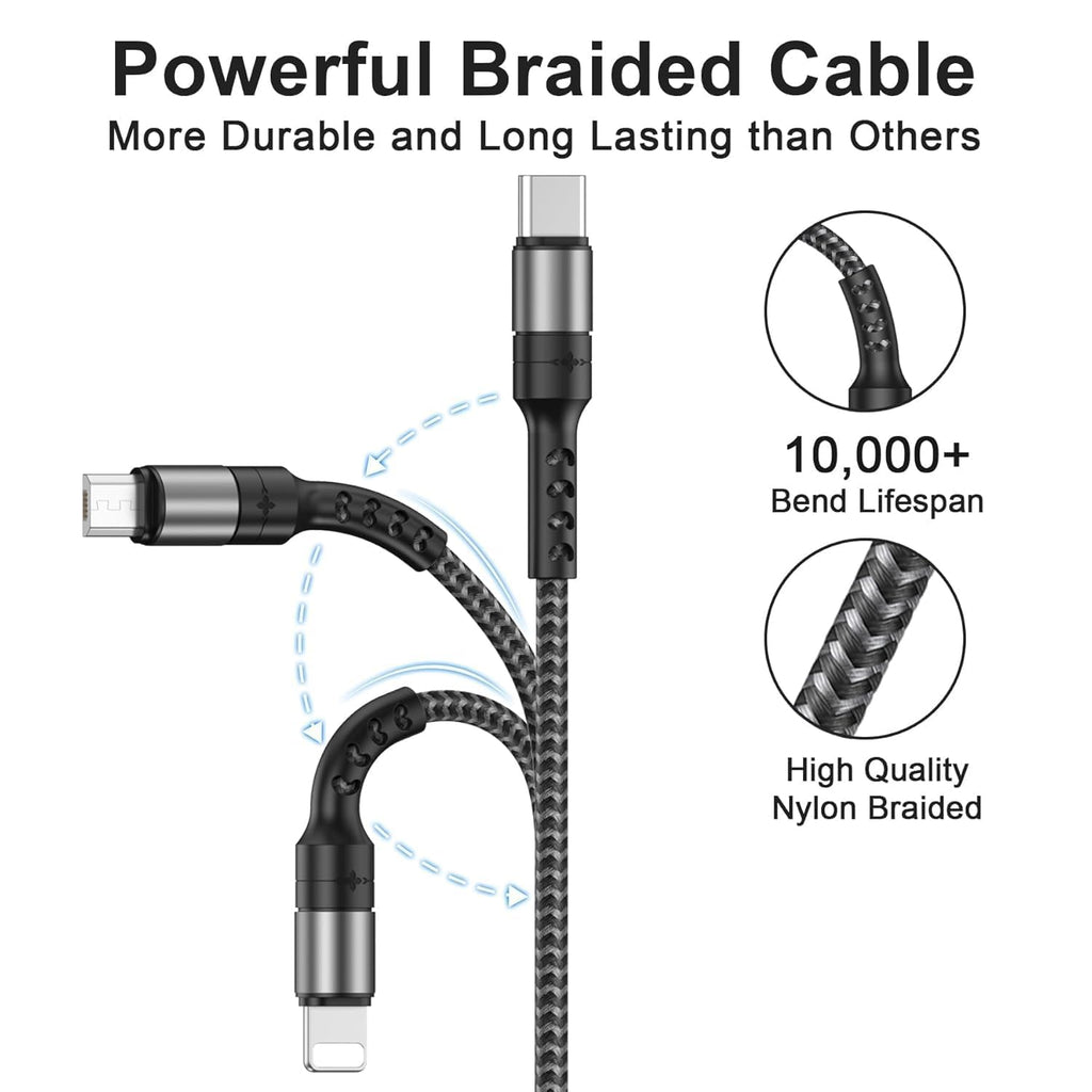 RAVIAD Multi Charger Cable, 3 in 1 Charger Cable 3A USB Fast Charging Cord