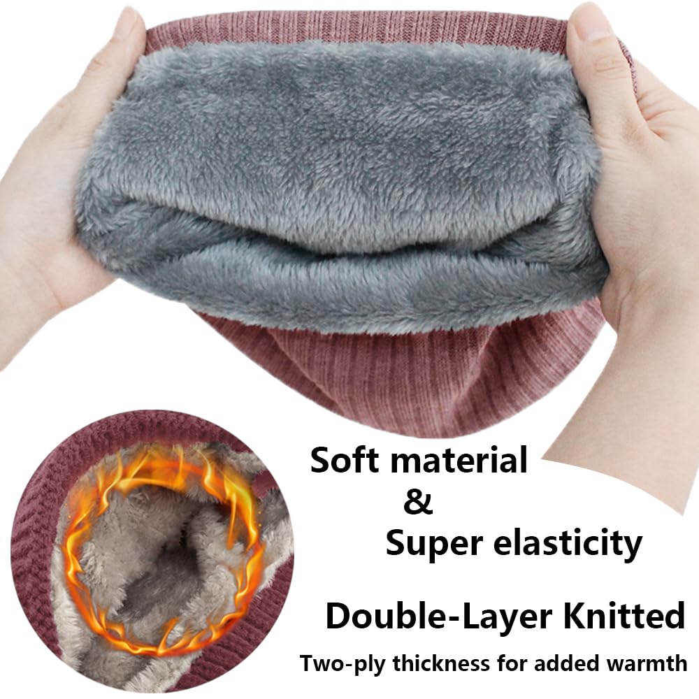 ehsbuy Fleece Neck Warmer Thermal Snoods Unisex Thick Winter Cold Weather Knitted Circle Scarf for Cycling Motocycle Sports