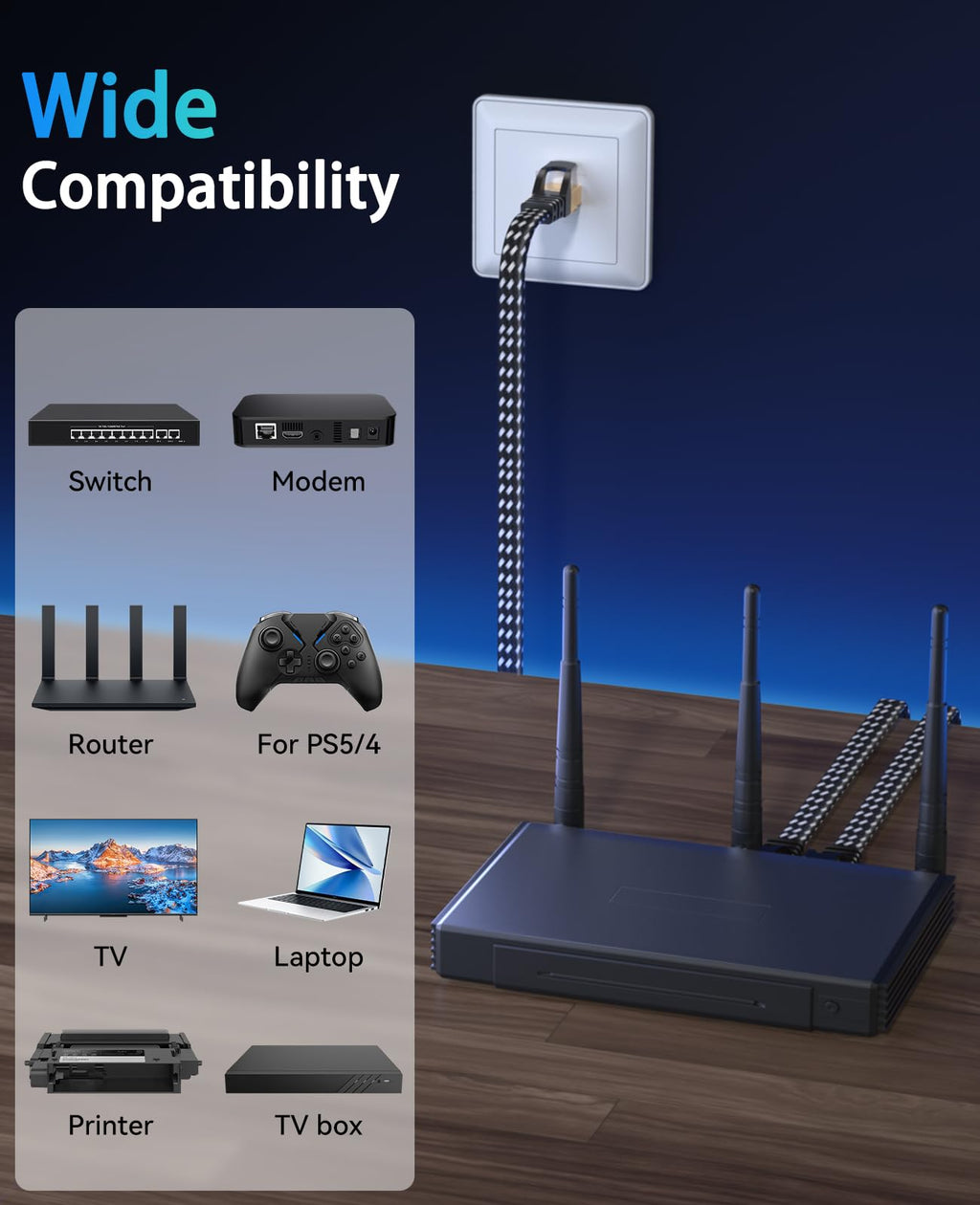 ARISKEEN Cat 8 Ethernet Cable 10M, High-Speed 40Gbps 2000MHz Network Cable Braided Flat Gigabit Rj45 STP Shielded Internet Network Lan Cable Cord for Modem Router PC