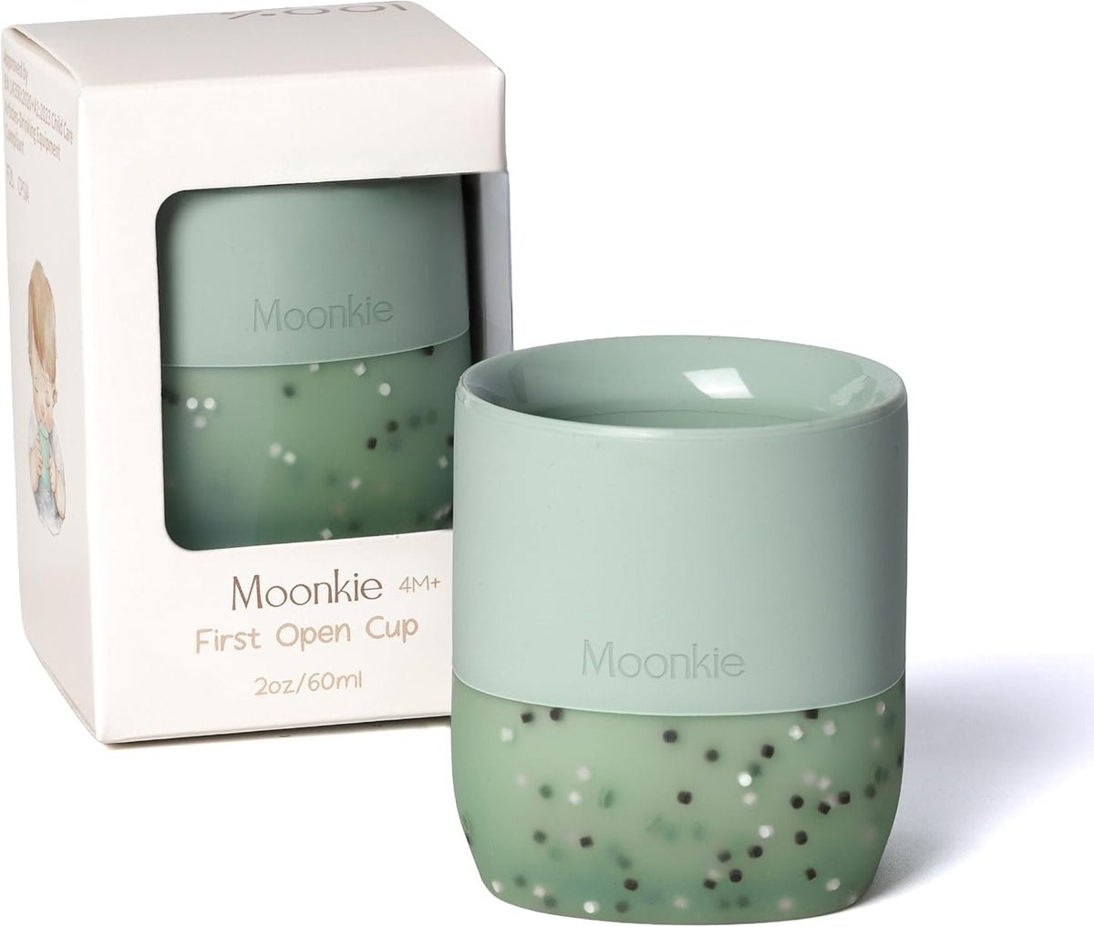 Moonkie Baby Cup | Silicone Open Cup Baby from 6 Months | Weighted Base (Anti-Tip) | BPA Free | Capacity Markings | 60ml (Mint)