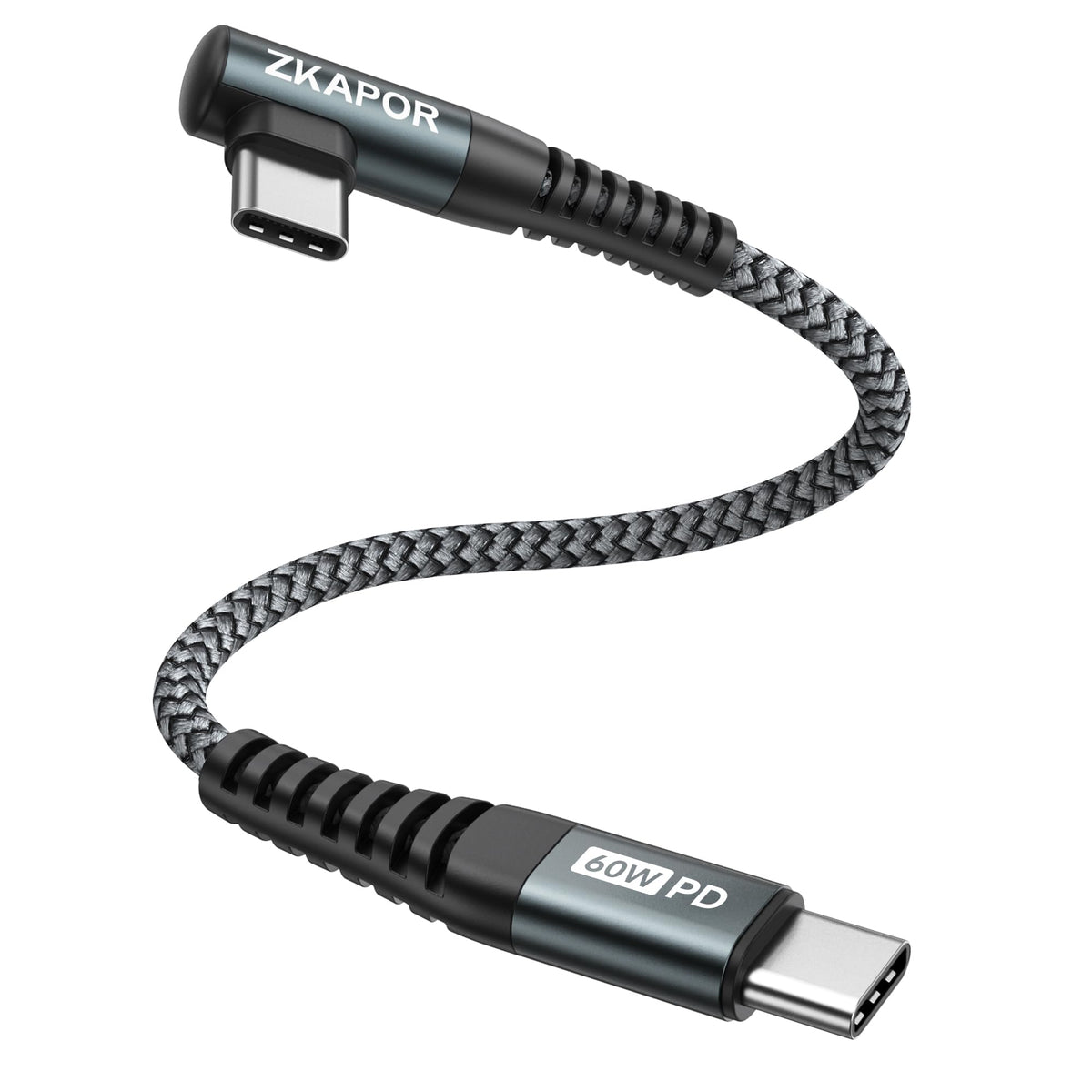 ZKAPOR USB C to USB C Cable 2Pack 3M, 60W Fast Type C Cable Right Angle