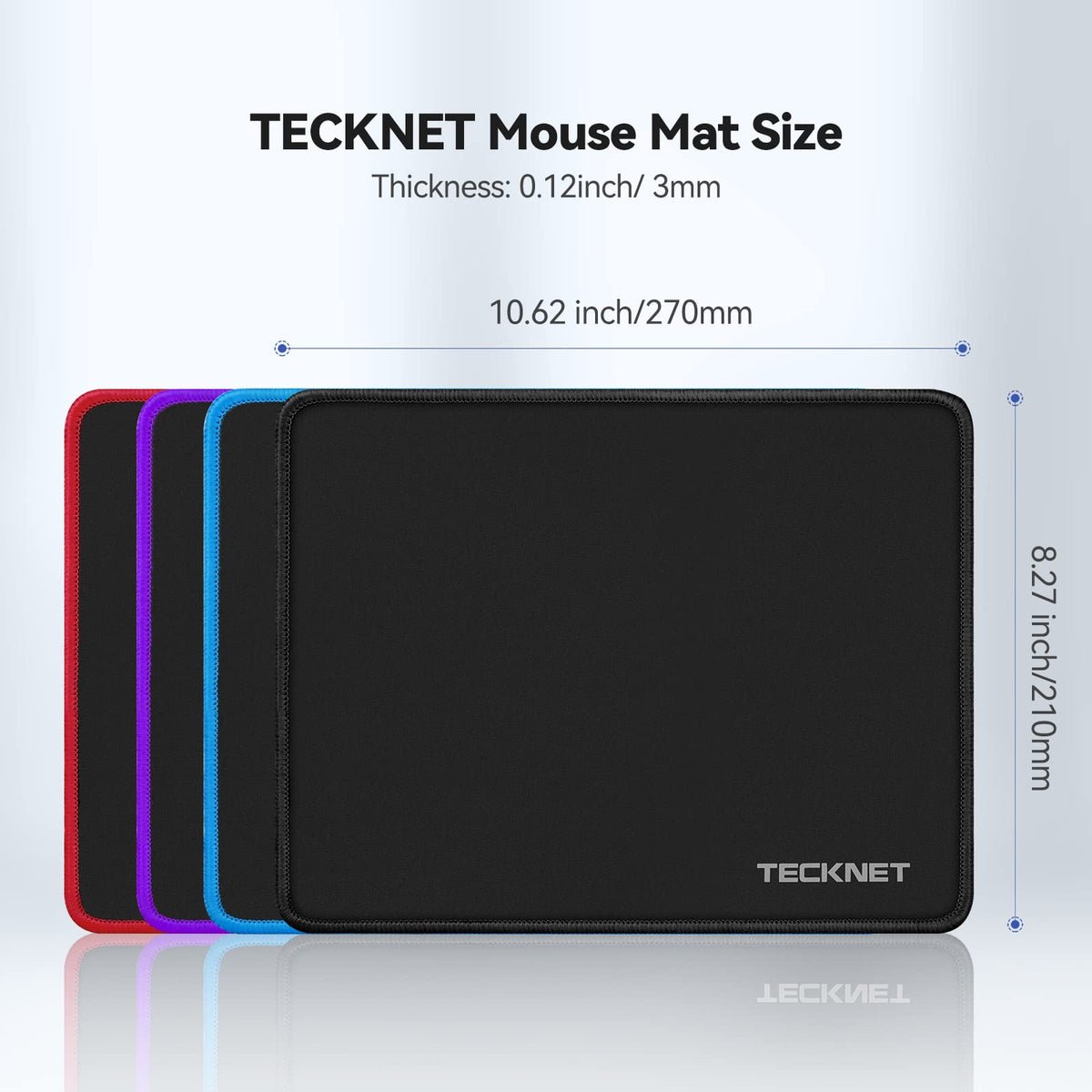 TECKNET Mouse Mat, 2 Packs with Stitched Edges, 270x210x3mm Mousepad